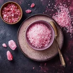 Homemade seasoning recipe using himalayan pink salt recipes , garlic, herbs, and spices in a glass jar.
