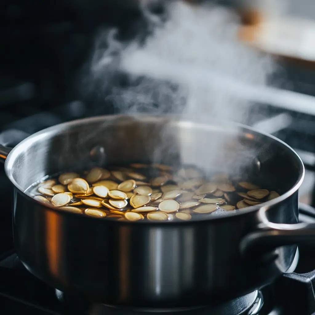 immering pumpkin seed tea in a pot