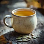Pumpkin seed tea for weight loss on a wooden table