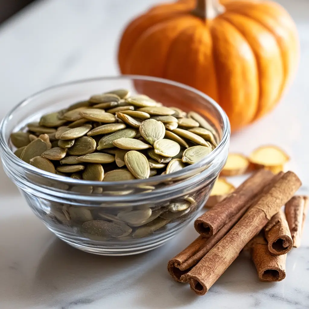 Raw pumpkin seeds and ingredients for tea