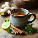 Recipe for Mounjaro Tea in ceramic mug with herbs