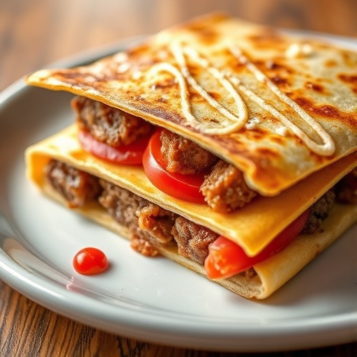 Creamy Quick & Delicious Smash Burger Quesadilla for Busy Nights 1 Smash Burger Quesadilla sizzling in a pan with melted cheese and fresh toppings, ready to serve.